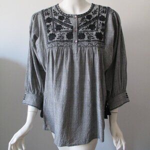 Sister Mary Embroidered Tunic Blouse Plaid Black Size M